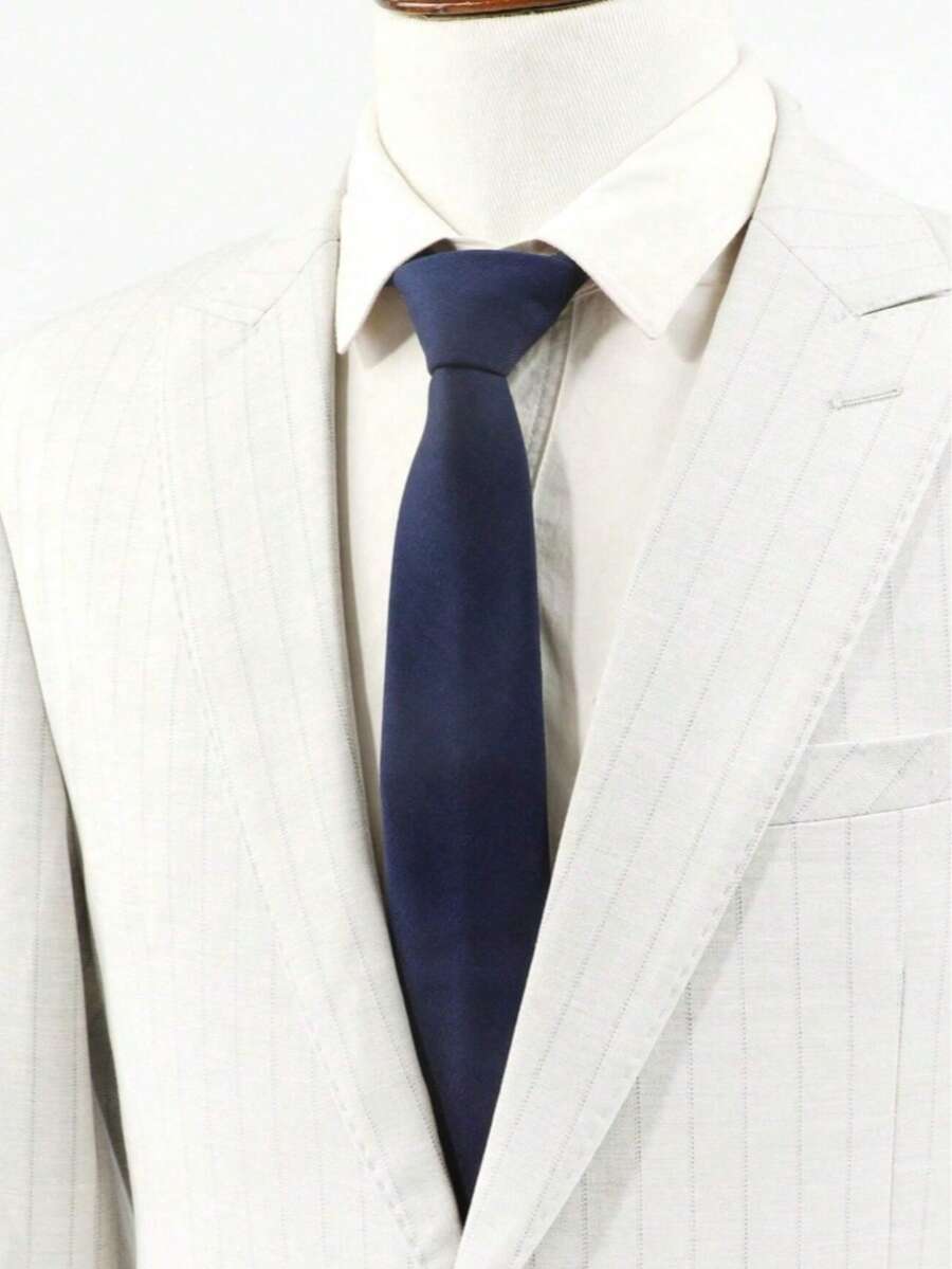 1条男士8厘米宽藏蓝色高品质经典时尚商务休闲领带套装，男士婚礼配饰，家庭礼物，圣诞礼物，派对礼物 - 藏蓝色 - 查看 1