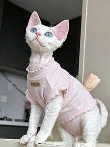 Hairless Sphynx Cat Breathable Vest, Pink Lace Trim Undershirt, High Elasticity Soft & Skin-Friendly Solid Color T-Shirt For Pet Cats, Spring/Summer - Pink - View 4