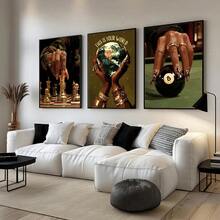 1/3pcs Set Unframed African Woman Playing Chess 8 Balls Fashion Canvas Poster Luxury Afrocentric Wall Art Print Aesthetic Decor Painting For Dorm,Living Room,Bedroom,Modern Home Decoration - A - View 4