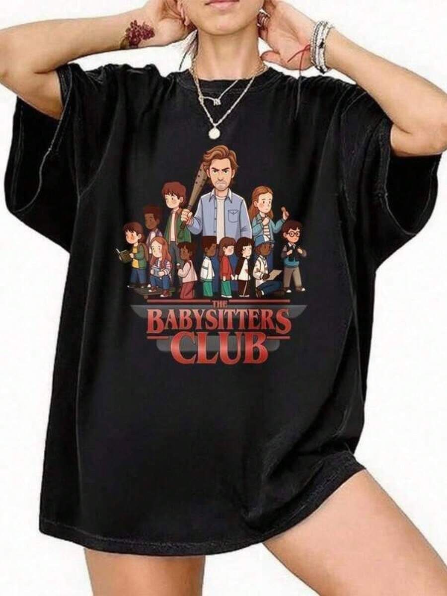 Camiseta minimalista de Pascua para mujeres y hombres, camiseta de The Baby Sitters Club, cuello redondo de Harrington, Steve Harrinton S, camiseta de Stranger, sudadera de The Baby Sitters Club para parejas, atuendo para padres e hijos, atuendo familiar, prendas superiores para mujeres, camisetas para hombres, ropa para niñas, ropa para niños, atuendos de vacaciones para mujeres, atuendos de verano, prendas superiores de verano, ropa de verano, talla de vacaciones para niñas de 2Y a 10Y, S-XXXL, ropa infantil para niños, ropa infantil para niñas, ropa para hombres, prendas superiores para mujeres, regalo perfecto para Pascua y el Día de la Madre, para hombres y mujeres, se puede combinar con atuendos para padres e hijos. - Negro - Ver 1