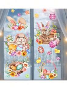 1pc Easter Bunny & Eggs Wall Sticker, Modern Style Decal, Reusable & Washable Self-Adhesive, Suitable For Living Room, Bedroom, Study - A - View 8