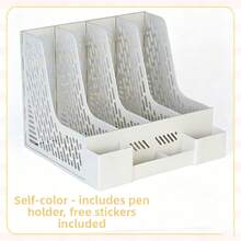 4-Tier File Holder Rack, Simple Desktop Document Organizer, Office Supplies Book Stand, Student Desk Storage Box - Single Piece - View 6