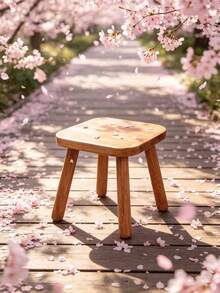 1pc Square Wooden Stool, Featuring Modern Walnut And Scandinavian Natural Wood Tones, Suitable For Home Office, Bedroom, Living Room, Kitchen, Bathroom, And Entryway - Multicolor - View 3