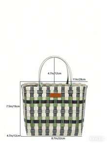Woven Colorful Tote Basket Bag, Straw Woven Square Bag, Countryside Chic Vacation Women Handbag, Large Capacity - Multicolor - View 6