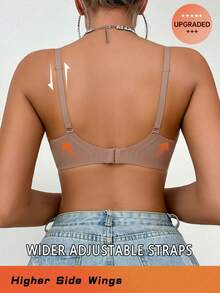Women's Solid Color Wireless Supportive Bra With Wide Band, Comfortable And Elegant Ladies Lingerie - Brown - View 2