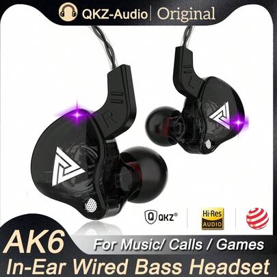  QKZ AK6 铜驱动单元 HiFi 有线耳机，带麦克风，运动跑步耳机，低音立体声音乐耳机，音乐耳塞