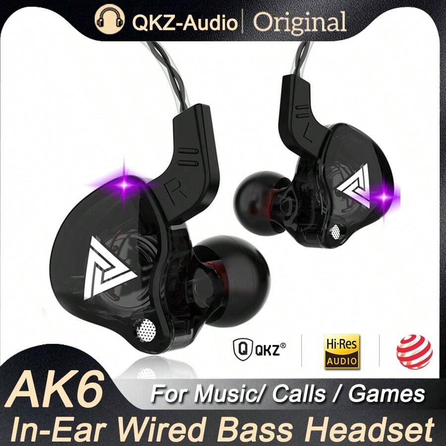 QKZ AK6 铜驱动单元 HiFi 有线耳机，带麦克风，运动跑步耳机，低音立体声音乐耳机，音乐耳塞 - 查看 1