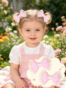 2pcs Soft Color Fabric Lace Bow Hair Clips For Girls, Cute Pink Hair Accessories For Spring/Summer Casual, Wedding, Party, Lace Fairy Hair Clips For Baby - Multicolor - View 6