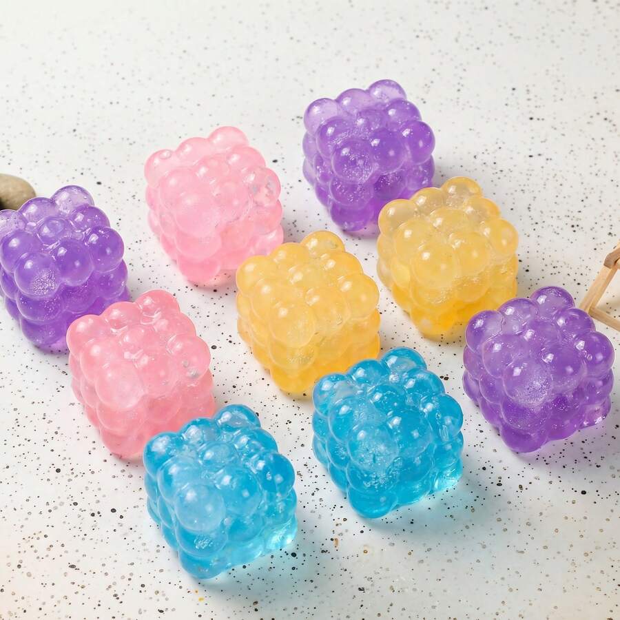 闪光泡泡立方体软减压球：柔软、透明、闪亮的挤压玩具，可爱且有质感的感官减压玩具，是送给成年人和减压玩具收藏家的完美母亲节礼物。 - 彩色 - 查看 1