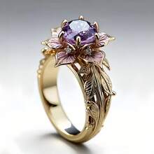 Nhẫn cưới nữ mạ vàng 14k sang trọng đính đá Cubic Zirconia tổng hợp lấp lánh, tượng trưng cho tình yêu vĩnh cửu, phù hợp để đeo hàng ngày và trong các dịp cưới hỏi, một món quà Valentine tinh tế. - Vàng - Xem 10
