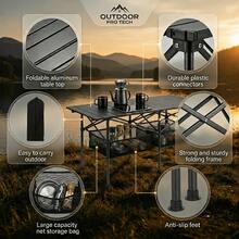 Aoran Portable Height-Adjustable Folding Table With Storage Bag, Camping BBQ Folding Table, Picnic BBQ Table, Simple Style, Sturdy And Durable And Easy To Operate, Portable Camping Equipment, Outdoor Picnic, For Outdoor Cooking, Picnics, Camping, Travel, Backyard, Parties, BBQ, Patio - 黑色46.4in - 查看 7