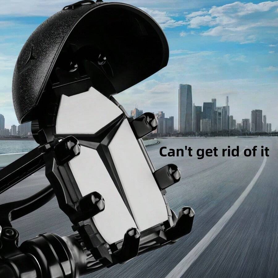1pc Unisex Bicycle/Motorcycle Phone Holder, Adjustable Navigation Bracket, Shockproof Waterproof Sunshade, Stable Design, Multi-Color Options, Compact Helmet Shape, Adjustable Angle, ABS Plastic + Silicone Material, Practical & Cool, Delivery Riding, Daily Commuting, Outdoor Navigation - Black - View 1