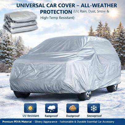 Universal Waterproof Car Cover - Covers The Entire Vehicle Body. Made Of PEVA Material With UV-Resistant, Rain-Proof, Dust-Proof, And Snow-Proof Properties. Provides Year-Round Dust Protection For Your Vehicle. Ideal As An Automotive Accessory. Fashionable Design . Suitable For Snowy Conditions And Outdoor Use In Various Weather. Also Known As Car Snow Cover, Car Cover, Sedan Car Cover.