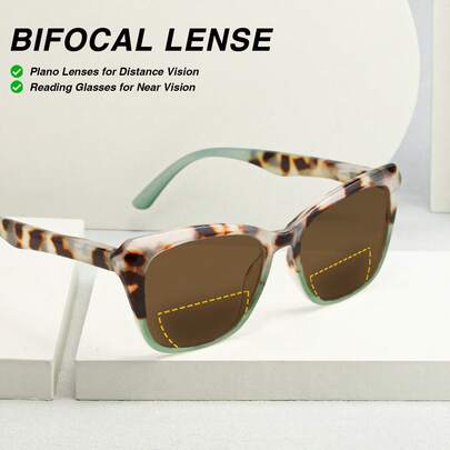 1pc Cat Eye Tinted Bifocal Reading Glasses, Color Combination, Bifocal Lens For Near & Far Vision, Fashion Comfortable Women Reading Glasses With Spring Hinges