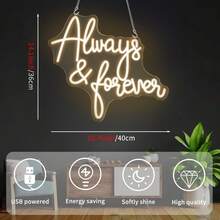 Ainteseaned Luz de Atmosfera Neon "Sempre e Para Sempre" - Luz de Parede LED, Adequada para Casamentos, Propostas, Lojas, Festas, Bares, Presentes de Natal, Transmissões ao Vivo, Decoração de Parede Doméstica, Salas de Jogos, Estúdios de Tatuagem, Salas de Estar, Quartos e Criação de Ambiente Acolhedor. Projetada para Montagem na Parede, Alimentada por USB. - luz branca quente - Visão 13