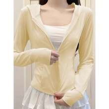 Women's Pink Ice Silk Sun Protection Jacket, Lightweight Summer Garment For Outdoor Activities, UV Protection, Fitted Cut, Short And Form-Fitting Coat - Light Grey - View 10