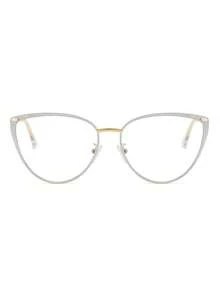 1 Pair Women's Black Outlined Cat Eye Metal Frame Vintage Thin Arm Personalized Spring Leg Non-Prescription Glasses - Gold Painted White - View 4