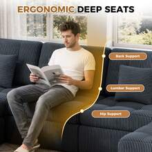 Nalupatio 144" U Shaped Cloud Boneless Couch,Modern Modular Sectional Sofa With Layered Cushion,No Assembly Convertible Corduroy Couches For Living Room,Grey 1 PCS - Grey - View 8