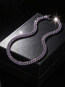 Luxury Black Cuban Link Chain Necklace, Iced Out CZ Paved Hip Hop Chain, Men's Rapper Jewelry Gift For Valentine's Day, - Sparkling Cuban Chain Necklace - View 9