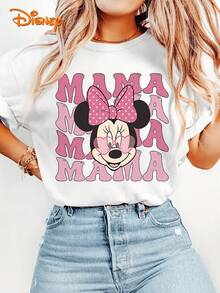 Disney License T Shirts, Disney Minnie Mouse "MAMA" With Heart Sunglasses Graphic Women's Casual Crew Neck Short Sleeve Oversized T-Shirt, Cute Mom Life Summer Tee ,Camiseta, Summer Outfits For Women, Summer Clothes, Summer Tops, Tops For Women, Festival Outfits, Summer Tops For Women, Mother's Day, Mother's Day Clothing, Gifts For Family And Friends, Spring Outfits For Women, Officially Licensed Disney T-Shirts, Disney Men's And Women's Spring/Summer Fashion Casual Short-Sleeve T-Shirts - 白色 - 查看 1