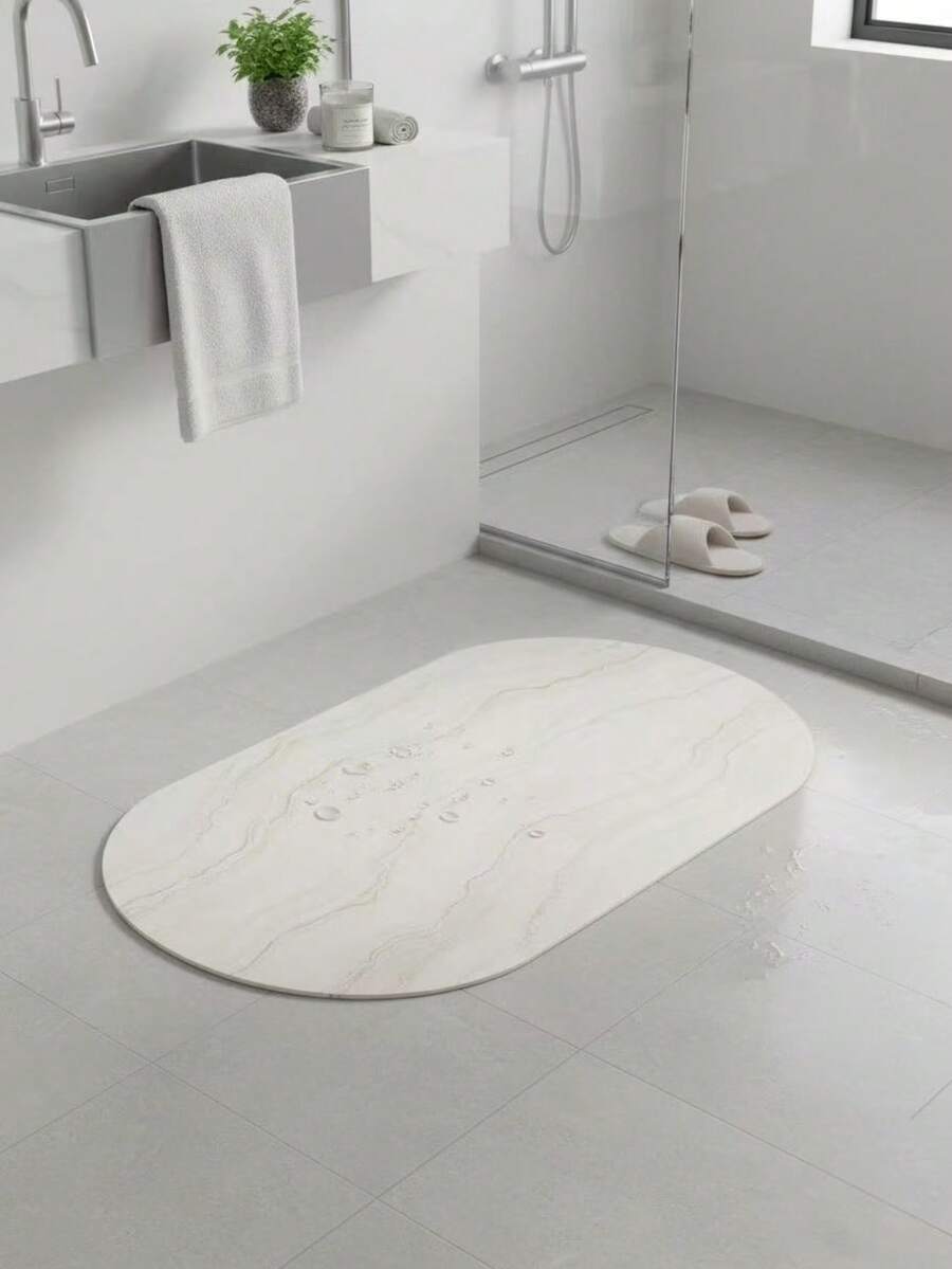 1pc Luxury Silica Gel Bath Mat, Minimalist Marble Pattern Mat, Bathroom Entrance Doormat, Available In Multiple Sizes, Bathroom Mat, Bathroom Carpet, Doormat, Small Rug, Carpet, Mat, Home Decor, Area Rug, Outdoor Mat, Home Decor, Area Carpet, Bedroom Carpet, Washable Carpet