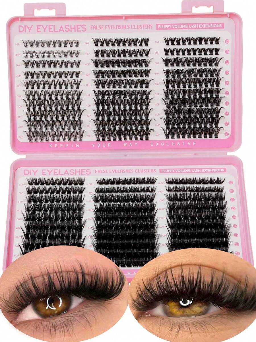 570/60片浓密蓬松假睫毛，0.07毫米D型卷翘，30D-100D/10-18毫米混合长度，仿貂毛单根假睫毛，自然柔软，适合任何妆容。睫毛簇，单根假睫毛，假睫毛