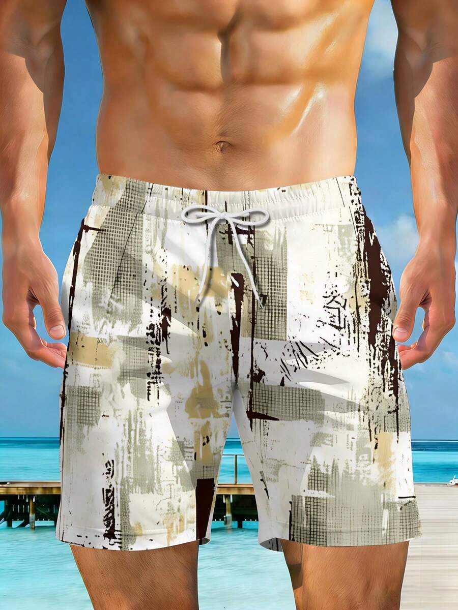 Abstract Art Pattern Men's 3D All-Over Print Summer Beach Shorts Urban Graffiti Design For Casual Outings And Beach Days Perfect Gift For  Men - White - View 1