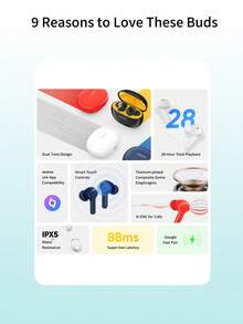 Realme TechLife ENC 降噪真无线蓝牙耳机，入耳式 5.3 蓝牙耳机，低延迟游戏模式，快速充电，谷歌快速配对，28 小时续航，适用于游戏、通话、运动 - 查看 3