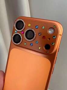 Shockproof Glitter Rhinestone Compatible With Iphone 17 Pro Max/17 Pro Rhinestone Lens Film, All-Inclusive Base Protective Film, New Phone Lens Sticker With Elegant Lens Cover, Rear Camera Protection Ring, Anti-Fall And Anti-Scratch Mother's Day Gift Birthday Anniversary Celebration - Bright Orange - View 5