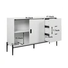 Modern Sideboard With Sliding Glass Door And 3 Drawers, Console Table For Entryway, Kitchen Sideboard For Hallways, Entrances, Kitchens, Studies, White - White - View 8