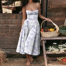 2026 Spring New Women's Clothing: Cross-Border European And American Dress, Elegant French Retro Waist-Cinching Strap Dress - 紫色碎花 - 查看 1