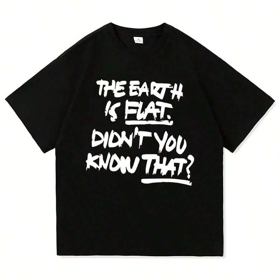 Graphic Cotton-Shirt Earth Is Flat Didnt You Know That TShirt Min Yoong Men_women Clothing Harajuku High Quality Y2K,Oversize Plus Size Men's S To 5XL,Summer Tee - 黑色 - 查看 1