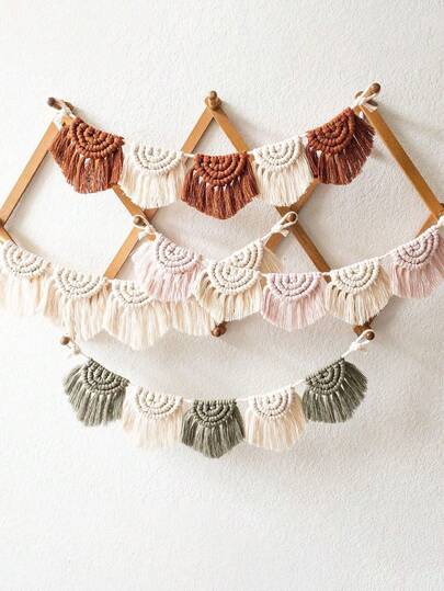 Bohemian Style Macrame Tassel Garland,Large Macrame Wall Hanging Garland,Boho Macrame Wall Hanging Tassel Garland, Handmade Cotton Woven Rainbow Fringe Banner For Bedroom Living Room Wall Decor Apartment Dorm Decoration