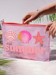 Waterproof PVC Beach Bag With "Summer" Beach Pattern, A4 Transparent Document Bag, Large Capacity Cosmetic Bag, Mesh Zipper Pouch, Portable Swimming Bag, Suitable For Swimming, Diving, Summer Vacation, Back To School, Outings, Daily Life, Travel Essentials, Perfect Gift For Family, Friends, Loved Ones, Teachers, Suitable For Birthdays, Holidays, Parties, Mother's Day, Back To School And Other Occasions - Multicolor - View 5