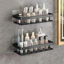 1/2pcs Wall-Mounted Bathroom Shelf, Thick & Large Capacity, Durable Plastic Material, No Drilling Installation, Adhesive Bathroom Organizer Rack, Hanging Storage Shelf For Bathroom & Kitchen, Space-Saving, Easy To Install, Suitable For Storing Toiletries, Cosmetics And Daily Necessities, Applicable To Toilet, Bathroom, Vanity, Shower Area - Multicolor - View 3