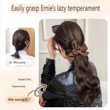 Ponytail Wig, Lazy Curly Hair, Realistic Synthetic Hair Extension - Dark Brown - View 7