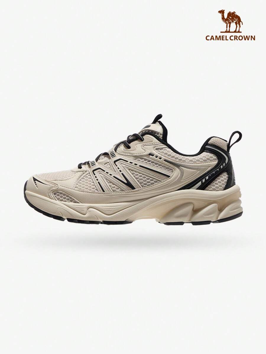 CAMEL CROWN Zapatillas de running para mujer para exteriores, zapatos deportivos de primavera y verano, zapatos de running retro con amortiguación, zapatos casuales de malla transpirable - Beige claro/negro - Ver 1