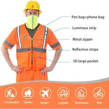 Pink Reflective Safety Vest For Women, Working Safety Gear With Strips, High Visibility Work Vest For Construction, Medium - 橘色短網眼衫 - 查看 4