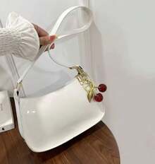 Elegancy Patent Leather Shoulder Bag + Cherry Keychain - New Release - 白色 + 櫻桃 - 查看 4