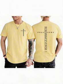 Men Vintage Christian Cross Bible Verse Tee, Jesus Faith Inspirational Cotton Short Sleeve Streetwear Top, Daily Gift For Boyfriend Husband - 黃色 - 查看 12