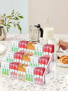 1pc 3-Tier 15-Slot Beverage Packaging Storage Rack, Organic Acrylic Material, Suitable For Fruit-Flavored Beverage Powder, Suitable For Kitchen Cabinets, Countertops, Storage Rooms - Transparent - View 5