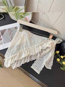 1件新款韩版优雅提花蕾丝系腰半身裙，提花涤纶面料 - 彩色 - 查看 4