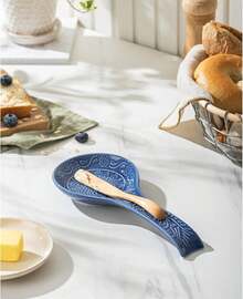 Ceramic Spoon Rest, 9 Inches Large Spoon Holder For Kitchen Counter, Set Of 2, Kitchen Accessories, Dishwasher , Dark Blue - ColorA - 查看 3