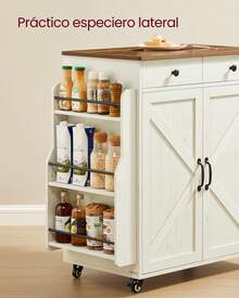 VASAGLE - Isla de Cocina móvil, Isla portátil con Estante para Especias, Carrito móvil con gabinete de Almacenamiento, 17.7 x 36.5 x 36 Pulgadas, para Comedor, Blanco rústico y café Miel - Blanco - Ver 6