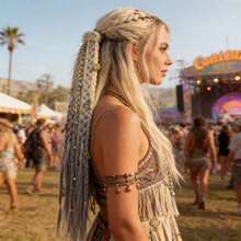 2Pcs Boho Braided Hair Extension With Hair Clips Soft Synthetic Long Braided Wigs For Cosplay - Grey - View 5