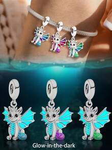 1pc 925 Sterling Silver Glow-In-The-Dark Dragon Pendant Bead, Suitable For Women Bracelet, Bangle DIY Jewelry Making And Daily Wear Accessories, Ideal For Girls - Gather - View 3