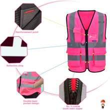 Pink Reflective Safety Vest For Women, Working Safety Gear With Strips, High Visibility Work Vest For Construction, Medium - Black Mesh - View 9