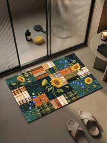 1 pieza Alfombra de baño con estampado floral multicolor, diseño fresco de girasol, respaldo de goma antideslizante, absorbente y antideslizante, decoración del hogar, alfombra de cocina, apta para baño, cocina y entrada - Multicolor - Ver 1