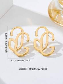1 par de pendientes geométricos asimétricos para mujer - Pendientes de botón dorados con las iniciales GG - Ver 2