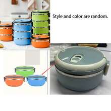 1pc 304 Stainless Steel Double-Layer Vacuum Insulated Lunch Box, Designed With Space-Saving Round Shape, Suitable For Office, Camping Or Travel - Multicolor - View 7